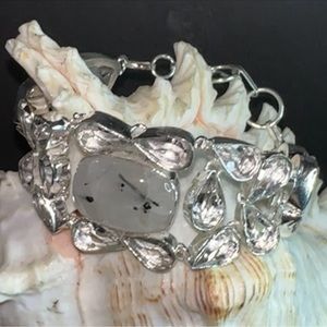 Exquisite Dendritic Opal + White Topaz cluster statement bracelet